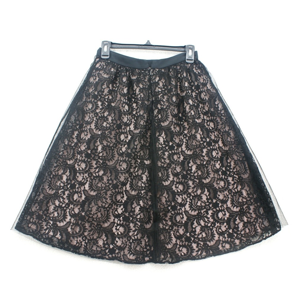 Express NWT Size 4 Black Floral Lace Blush Lined A-Line Midi Skirt $79.90